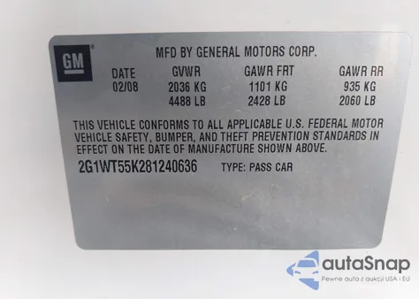 2008 Chevrolet Impala Lt z USA, uszkodzony, nr VIN 2G1WT55K281240636